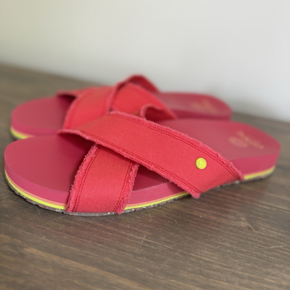 Vionic Red Cross-Strap Slide Sandals - Picture 2 of 7